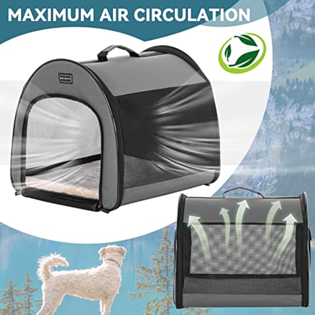 PETSFIT Soft Dog Crate, Travel Bag Carrier- 19 Inch Lightweight, Thick Cushion, Roomy, Easy to Set Up, Portable Pop Up Dog Carrier, Sturdy Portable Cat Kennel Grey