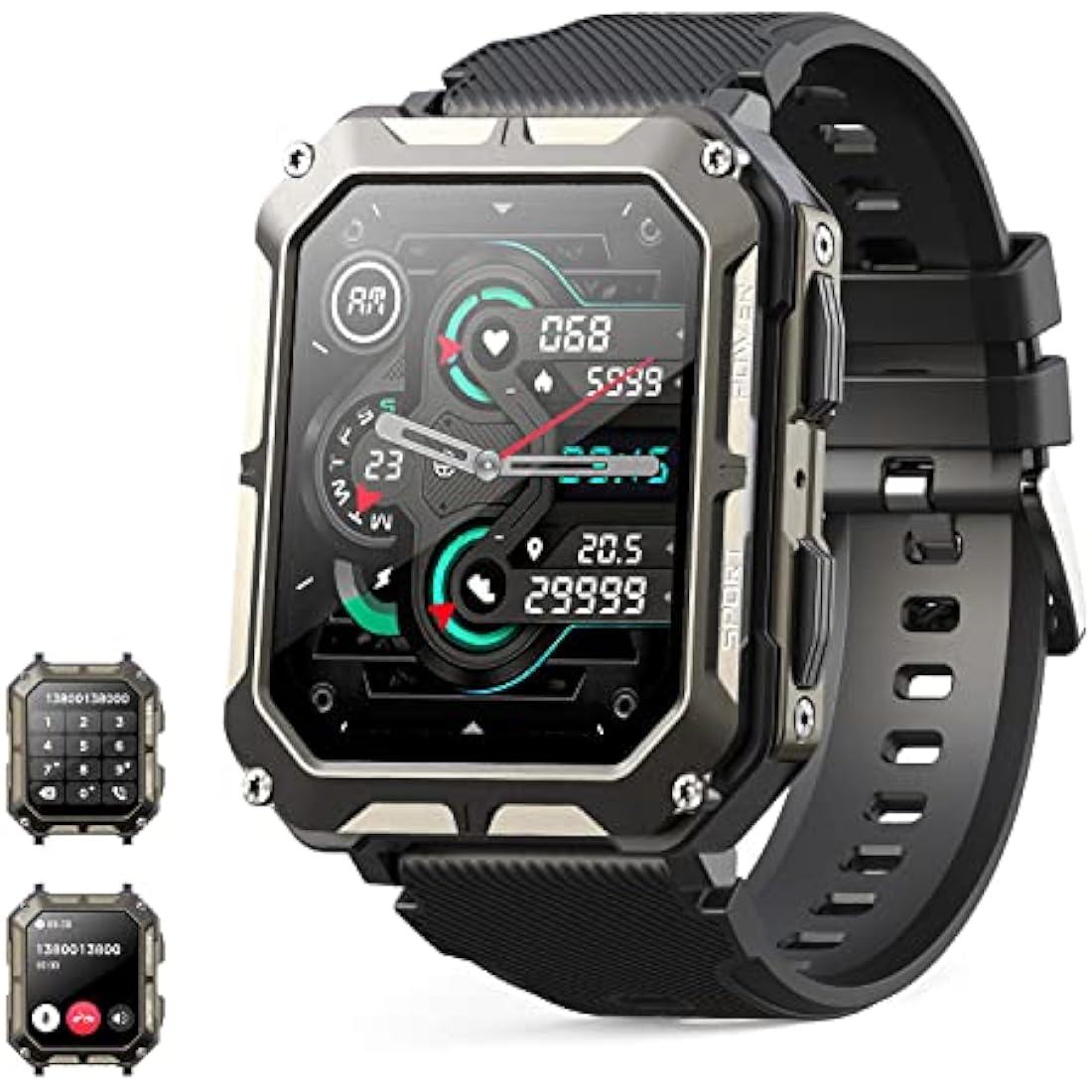 Smart watch military for men with call dials that can make calls and answer calls compatible for iOS Android, Fitness Activity tracker with IP68 Waterproof Ai voice, with 123 Sports Modes