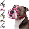 BRONZEDOG Pitbull Dog Muzzle Metal Mask Amstaff Wire Basket Pit Bull Adjustable Leather Straps for Large Dogs (Pink)