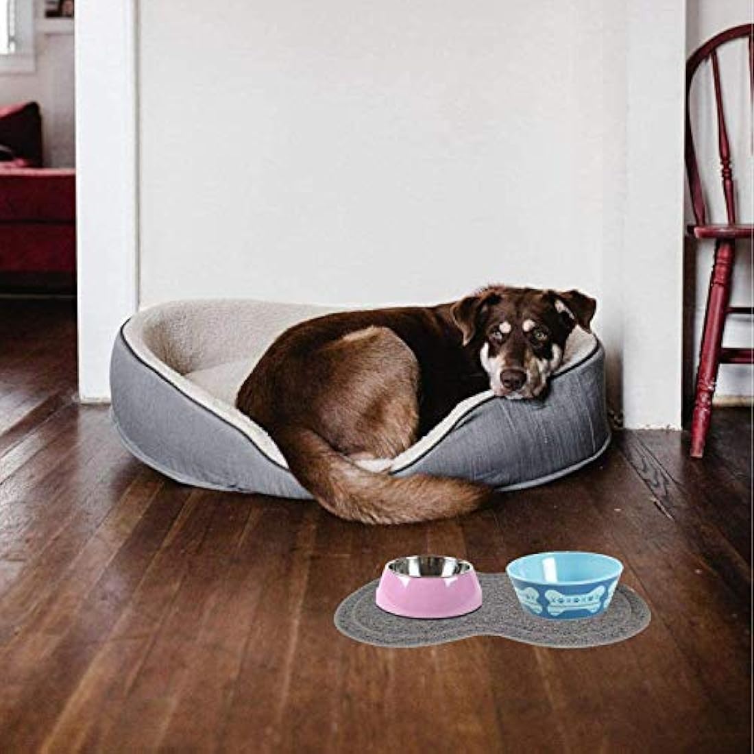 SunAter Silicone Pet Feeding Mat, Feeding Bowl Mat Waterproof Non-slip Pet Food PVC Mat for Cats and Dogs