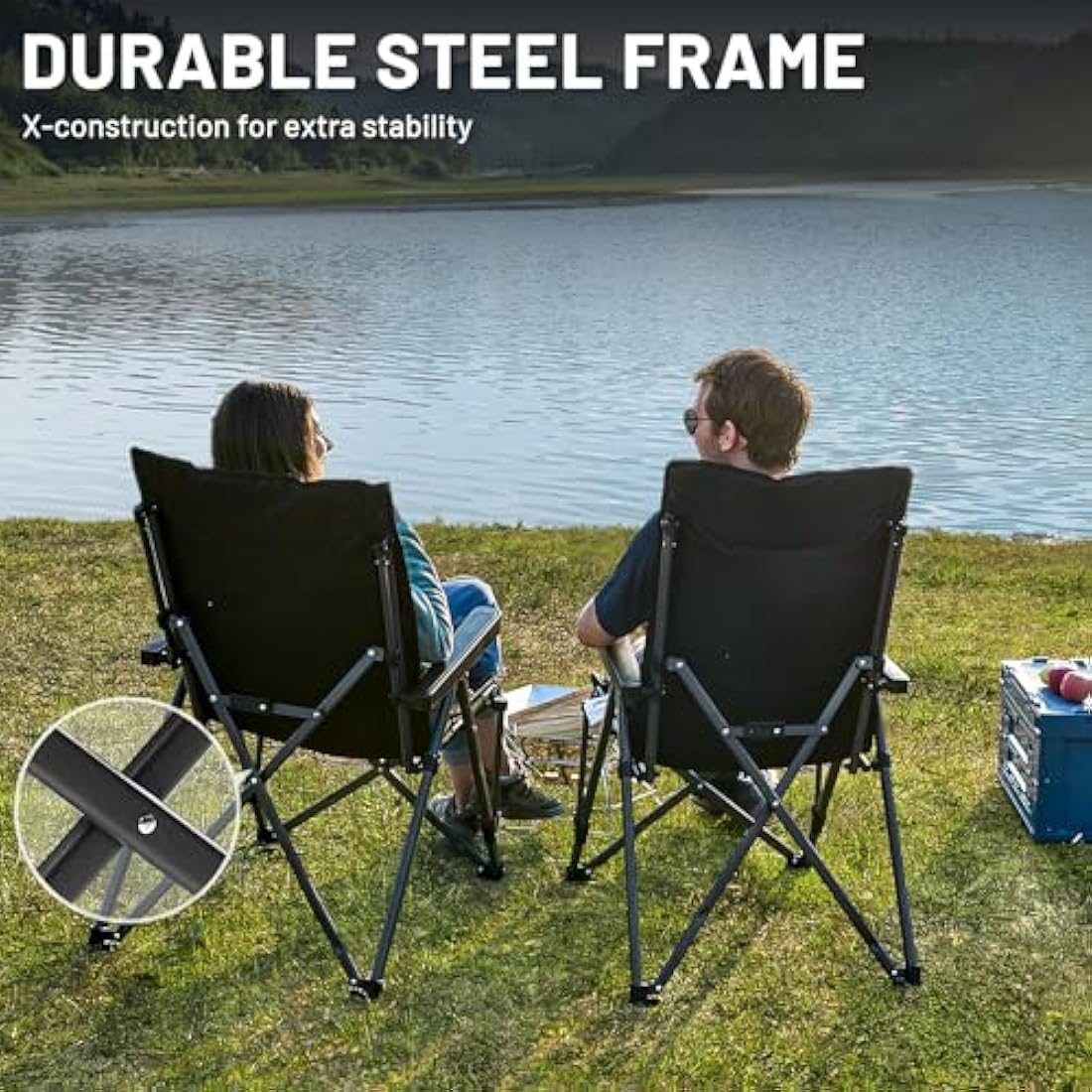 TIMBER RIDGE Folding Camping Chairs for Adults 260kg Capacity, Oversized Foldable Padded Heavy Duty Garden Chair with Adjustable Backrest, Portable Beach outdoor Picnic Dining Recliner