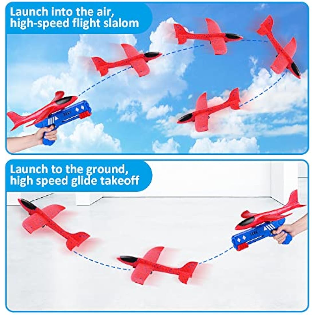 Ksera Airplane Toy Launcher with 2 Foam Glider Planes, Birthday Gift for Boys & Girls Aged 5-11