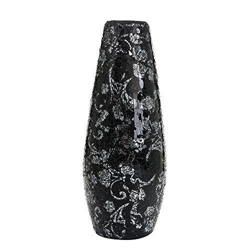 London Boutique Large Tall Vase 18" 40cm Vases for Flowers Handmade Decorative Mosaic Glitter Vase Sparkled Glass gift present (Large Black Rose)