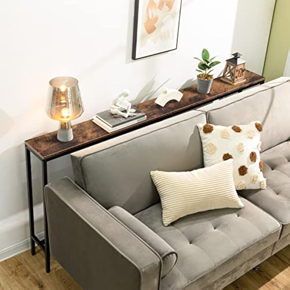 MAHANCRIS Console Table, 180 CM Narrow Long Sofa Table, Entryway Table, Industrial Sofa Table, Side Table, for Hallway, Living Room, Sturdy and Stable, Easy to Assemble, Rustic Brown ACTHR18001Z