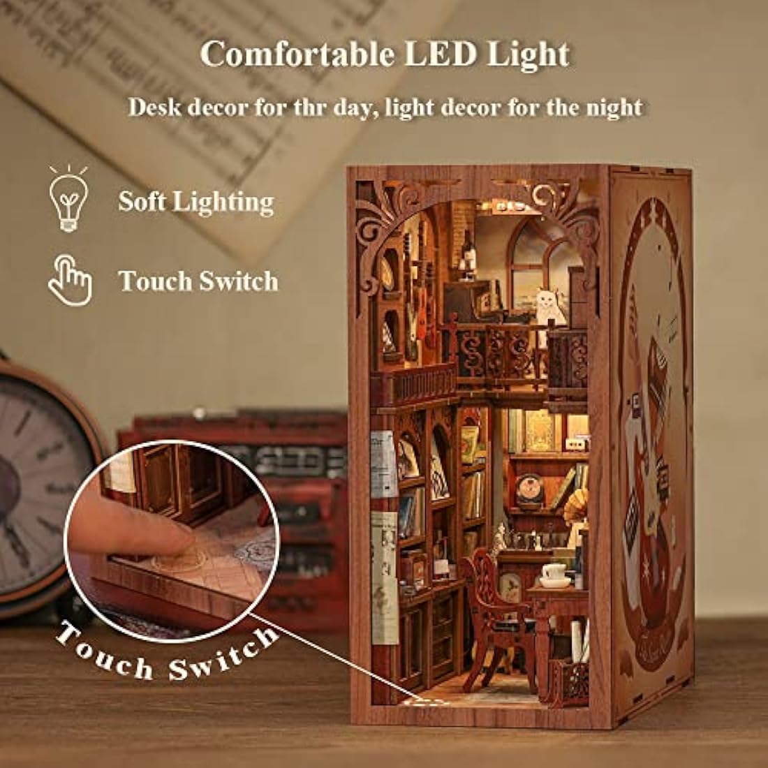CUTEBEE Book Nook Kits For Adults - DIY Dollhouse Miniature with LED Light, 3D Wooden Puzzle Bookend Bookshelf Decor, Gifts for Family and Friends (The Secret Rhythm)