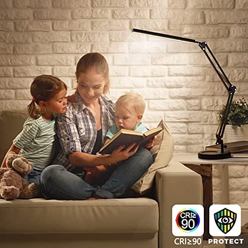 SKYLEO LED Desk Lamp with Clip and Base - Eye Protection Desk Lamps for Study - Swing Arm USB Desk Lamp Office - 3 Light Modes x 10 Brightness Levels - 12W - Black