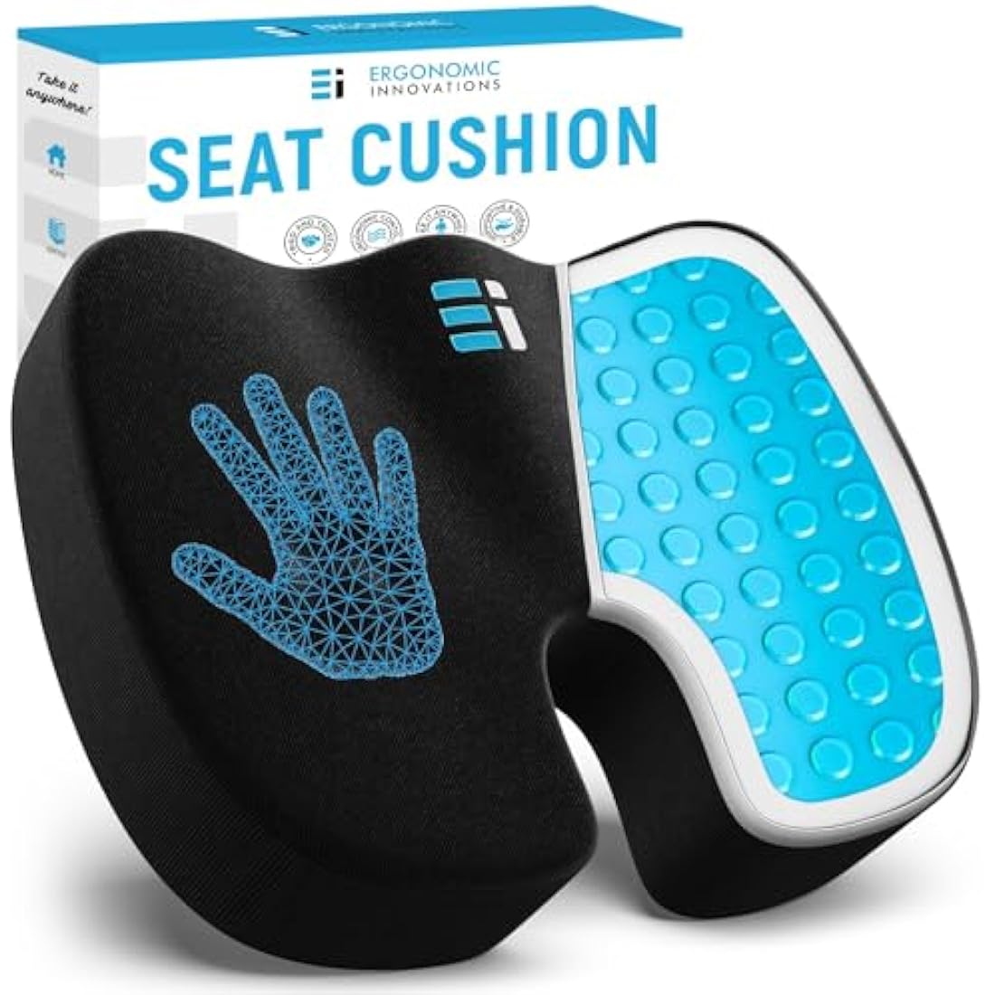 Seat Cushion for Coccyx Pain, Gel Enhanced Coccyx Cushion for Tailbone Pain, Orthopedic Memory Foam Seat Cushions for Pressure Relief, Office Chair Cushions for Long Sitting, Back and Sciatica Relief