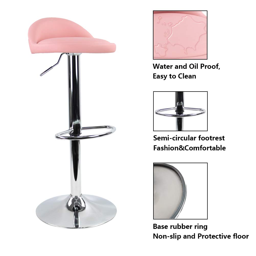 KKTONER PU Leather Round Bar Stool with Back Rest Height Adjustable Swivel Pub Chair Home Kitchen Bar stools Backless Stool with Footrest (Pink)