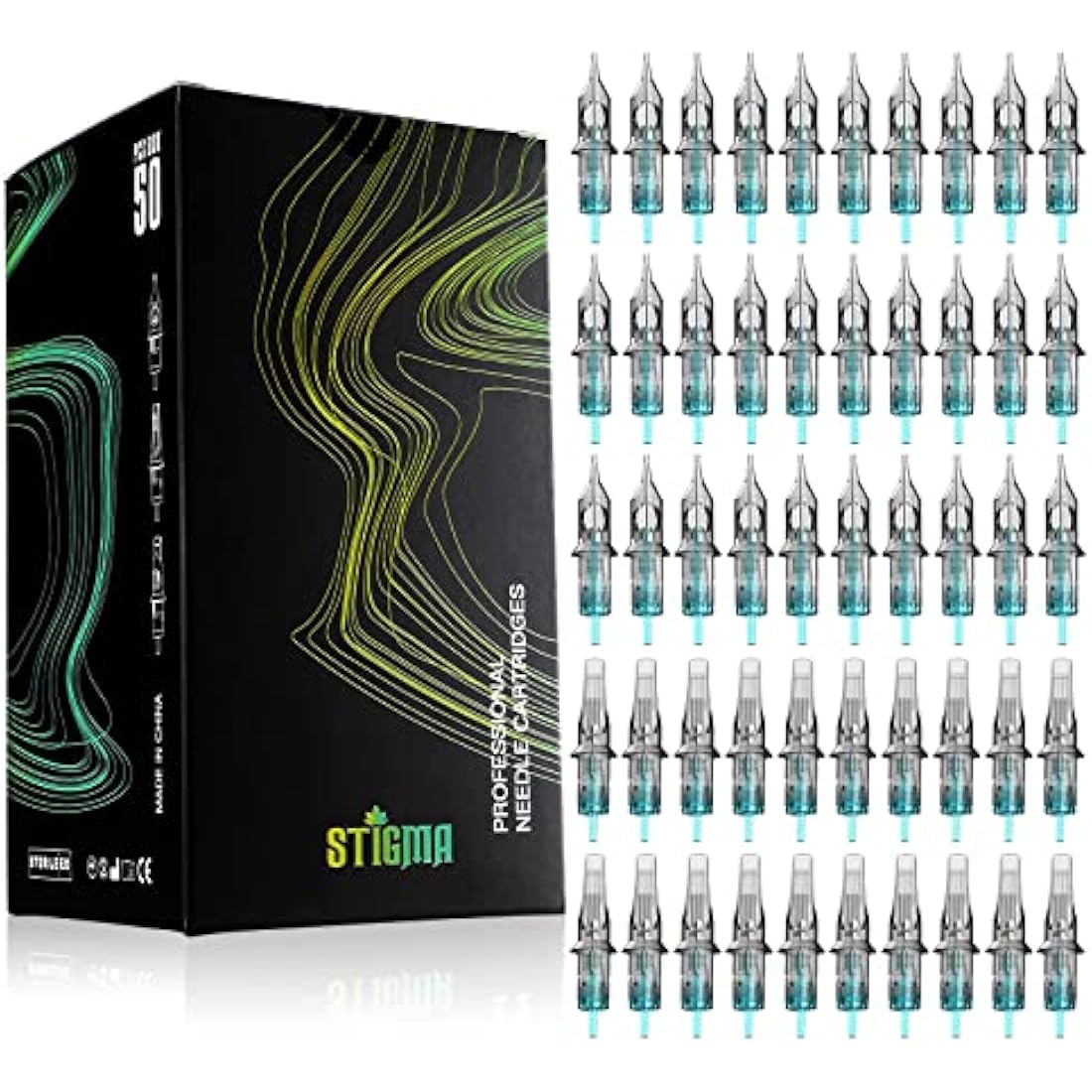 STIGMA 50Pcs Tattoo Cartridges Needles Disposable Mixed #10 Bugpin Round Liner Curved Magnum Shader 3RL 5RL 7RL 7RM 9RM EN02B-50KIT-Z