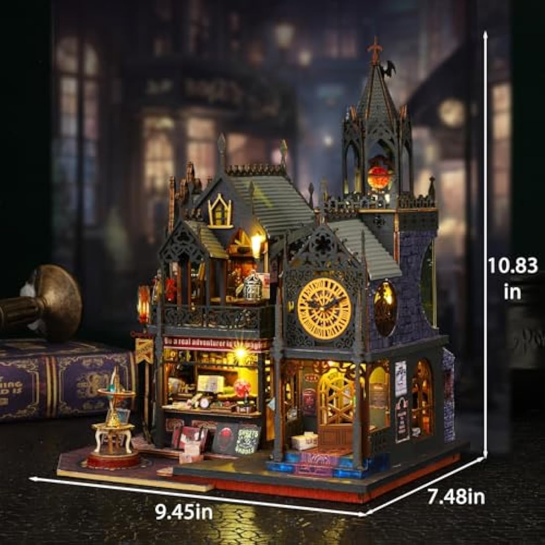 Mostop DIY Miniature Dollhouse Kit, Wooden Dollhouse Kit Miniature House Kit with LED Light,Creative Room Idea for Kids/Adults Magic House DIY Kits (Holo Magic City 2)