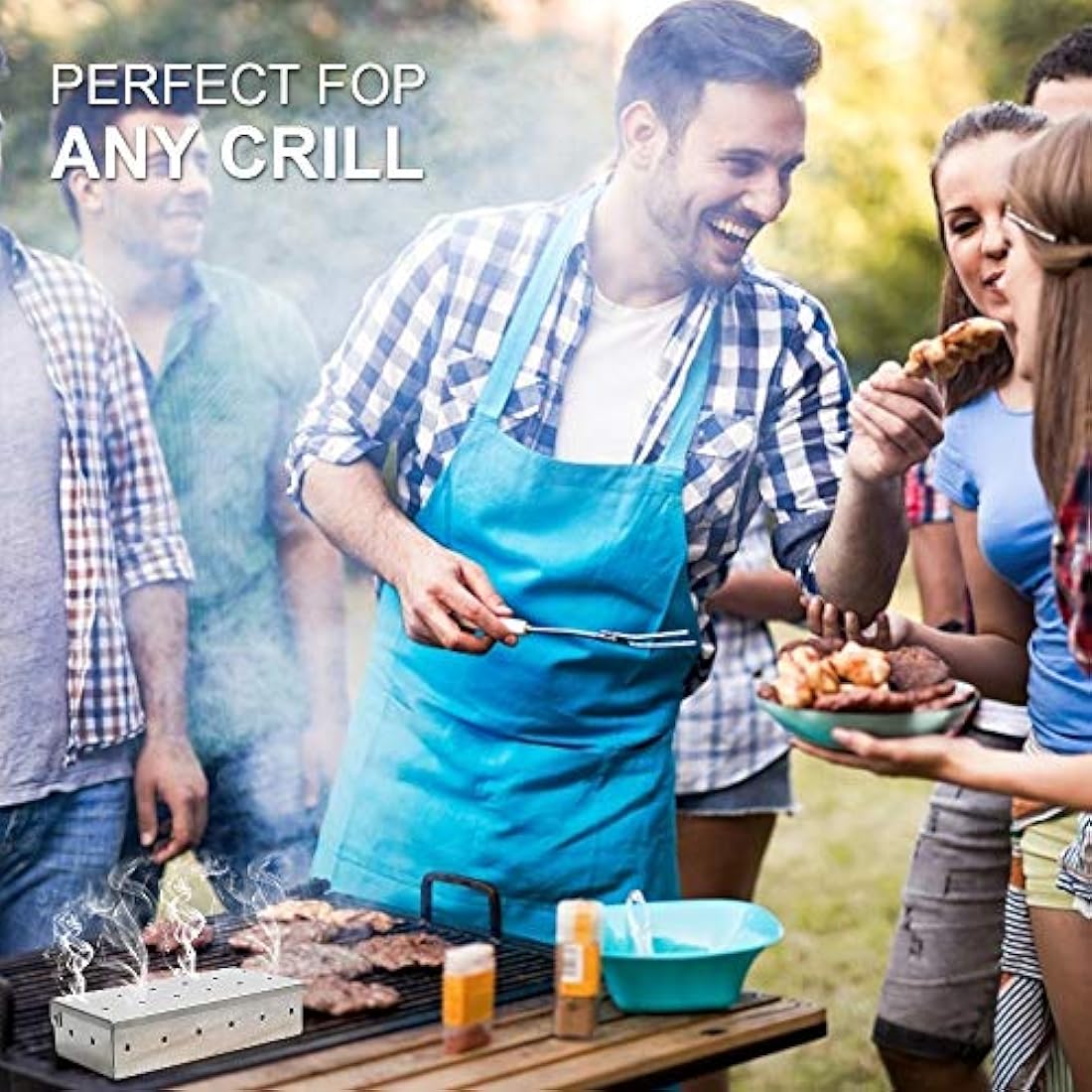 Smoker Box for BBQ Grill Wood Chips -Smoker Grill Accessories - Charcoal & Gas Barbecue Meat Smoking with Hinged Lid - Best Grilling Accessories & Utensils Gift for Dad