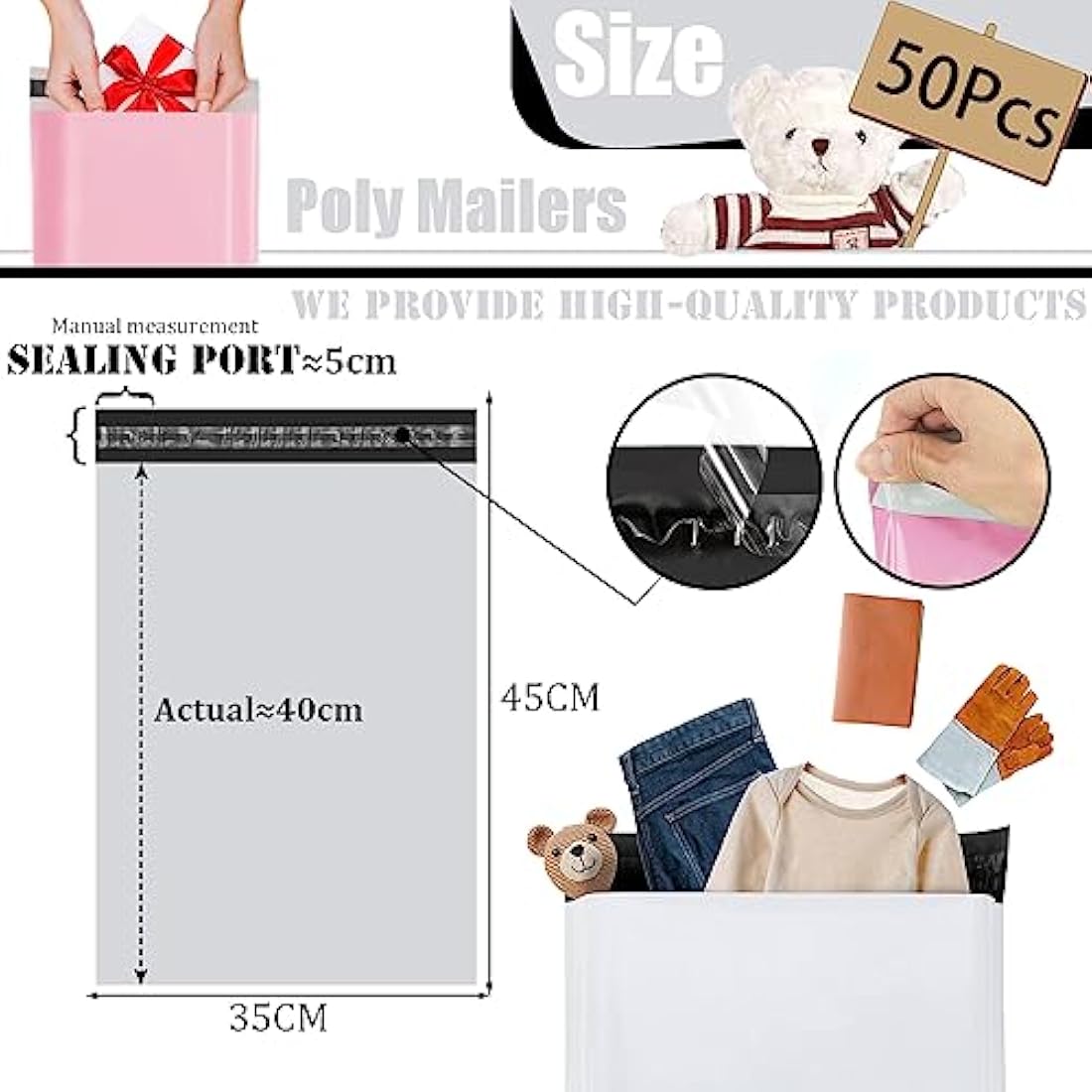 Vinted 50pcs 35x45cm White Postage Bags - Self Seal Mailing Bags for Clothes & Parcels