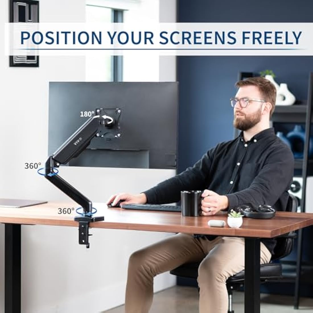 VIVO Single 17 to 32 inch Monitor Height Adjustable Counterbalance Mechanical Arm Desk Stand, Classic, Universal VESA Mount, STAND-V001O