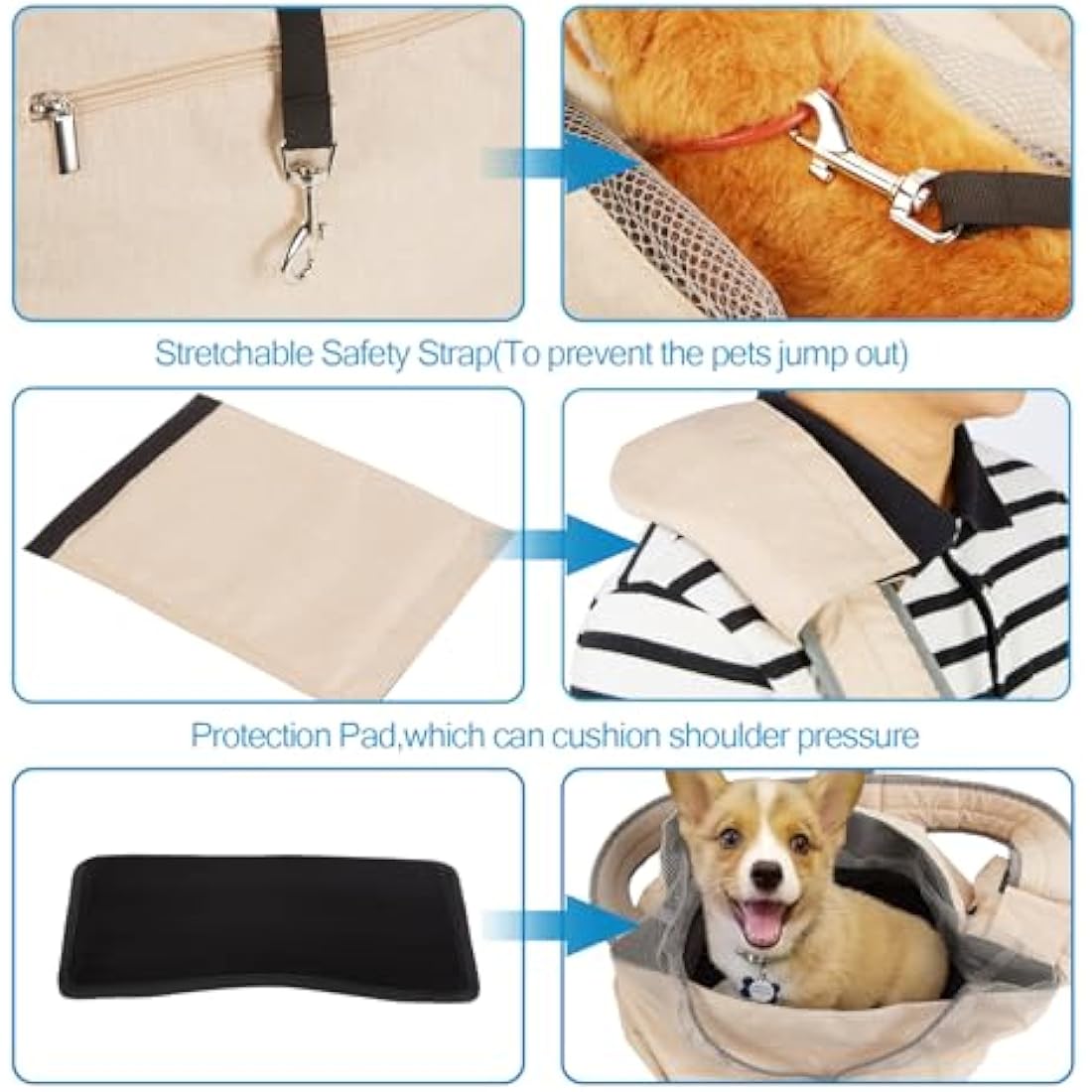 Ownpets Pet Sling Carrier, Fits 6.5 to 9kg Medium Dog/Cat Sling Carrier Reversible and Hands-Free Dog Bag with Adjustable Strap and Pocket Shoulder Pad for Outdoor Travel Hiking, Cream-Colored