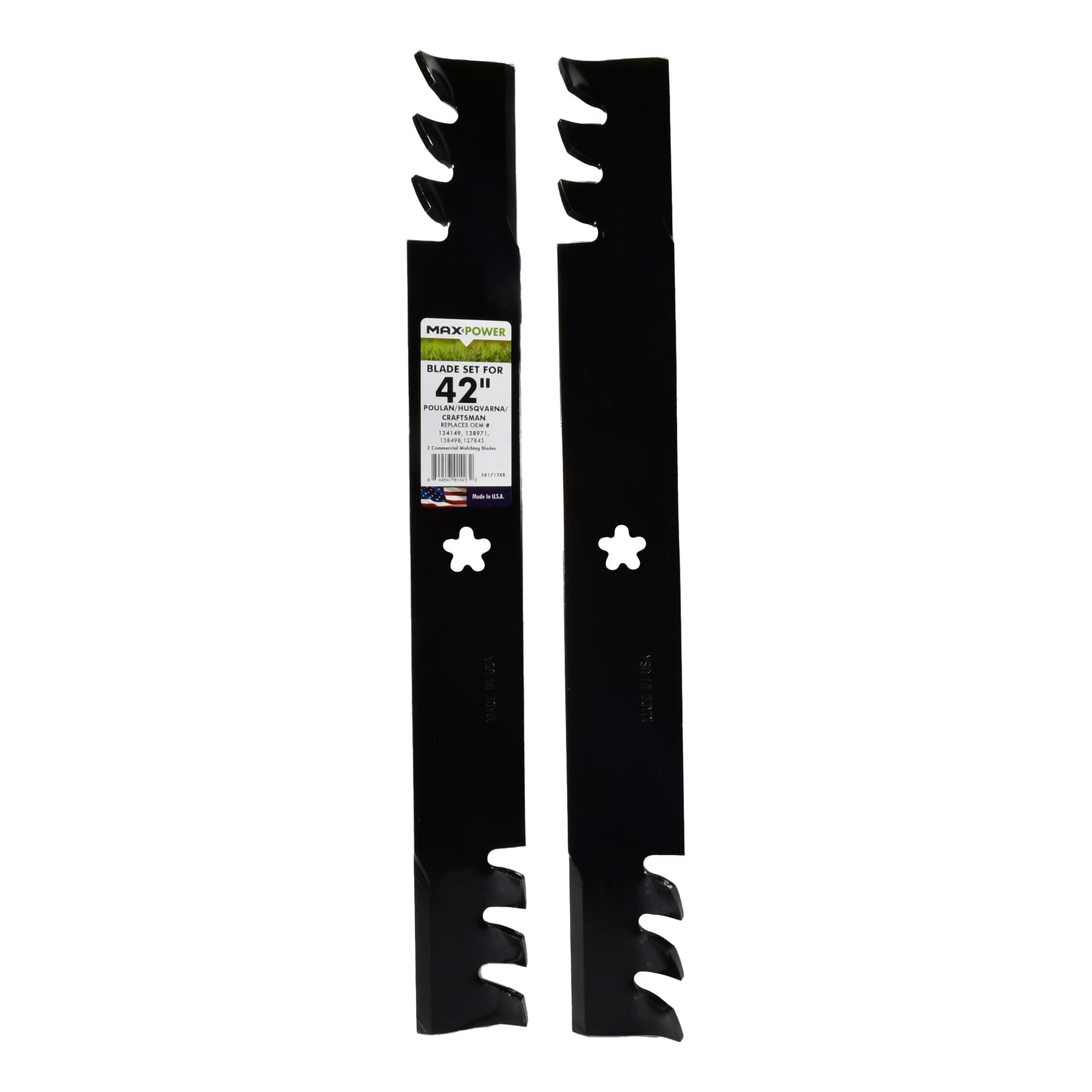 Maxpower 561713XB 2 Commercial Mulching Blade Set for Many 42 in. Cut Craftsman, Husqvarna, Poulan Mowers Replaces OEM #'s 138498, 138971, 532138971,