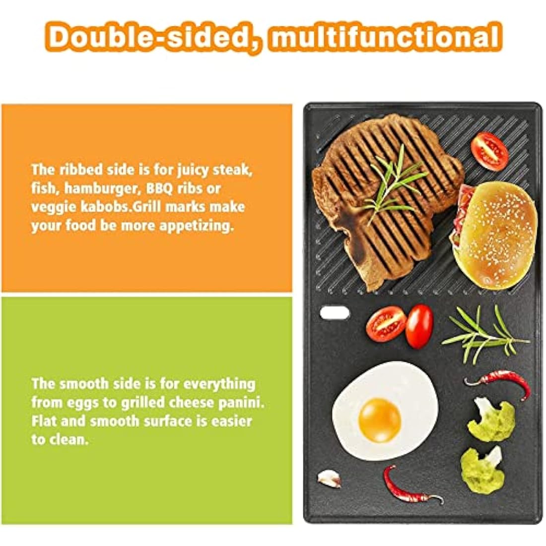 GFTIME 13191 43.4 x 23.6cm Cast Iron Griddle Plate for Landmann Triton 2, Landmann Miton 4 Gasgrill, Cast Iron Plancha Egg Chicken Frying Cooking Plate, 1 Pack