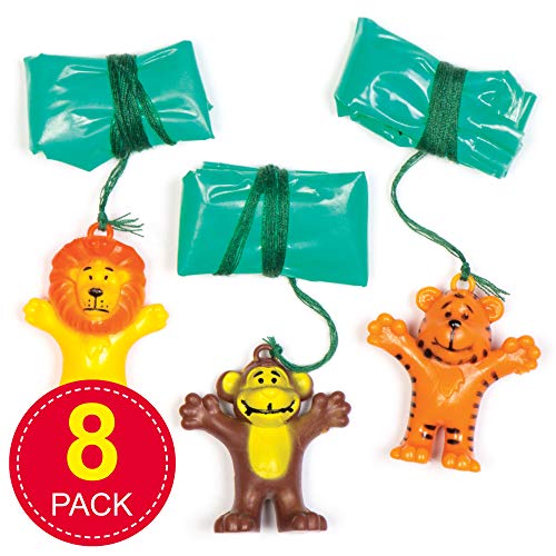 Baker Ross AV162 Mini Animal Parachute Toys - Pack of 8, Kids Jungle Themed Party Bag Fillers For kids Imaginative Play, Flying and Racing