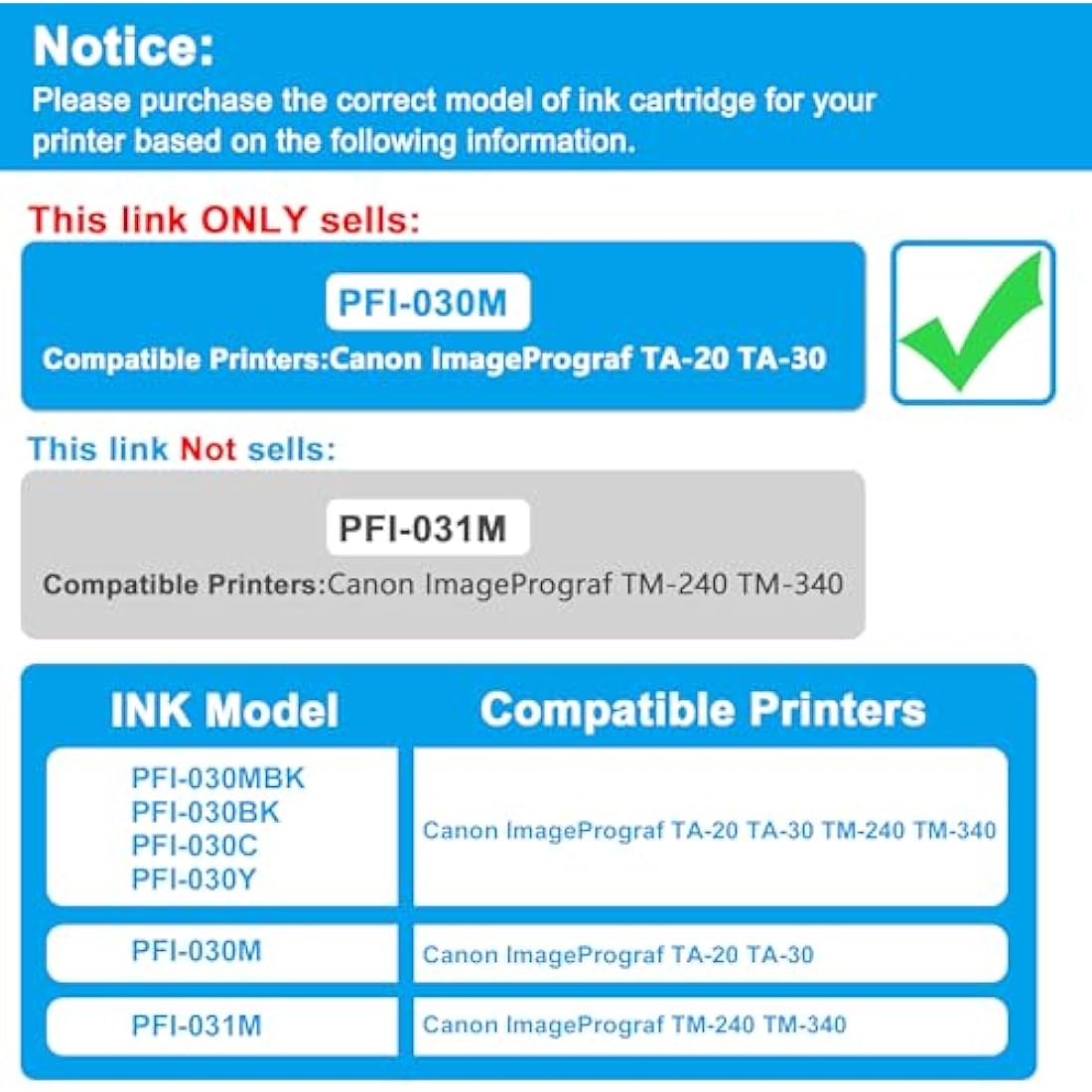 LCL Compatible Ink Cartridge PFI030 PFI-030 PFI030M PFI-030M (1Pack Magenta) Replacement for Canon ImagePrograf TA-20 ImagePrograf TA-30
