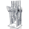 Gilded Silverware Set, 24 Piece Cutlery Set with Holder, Service for 6, Mirror Polished Tableware Set for Home Kitchen (Silvery)