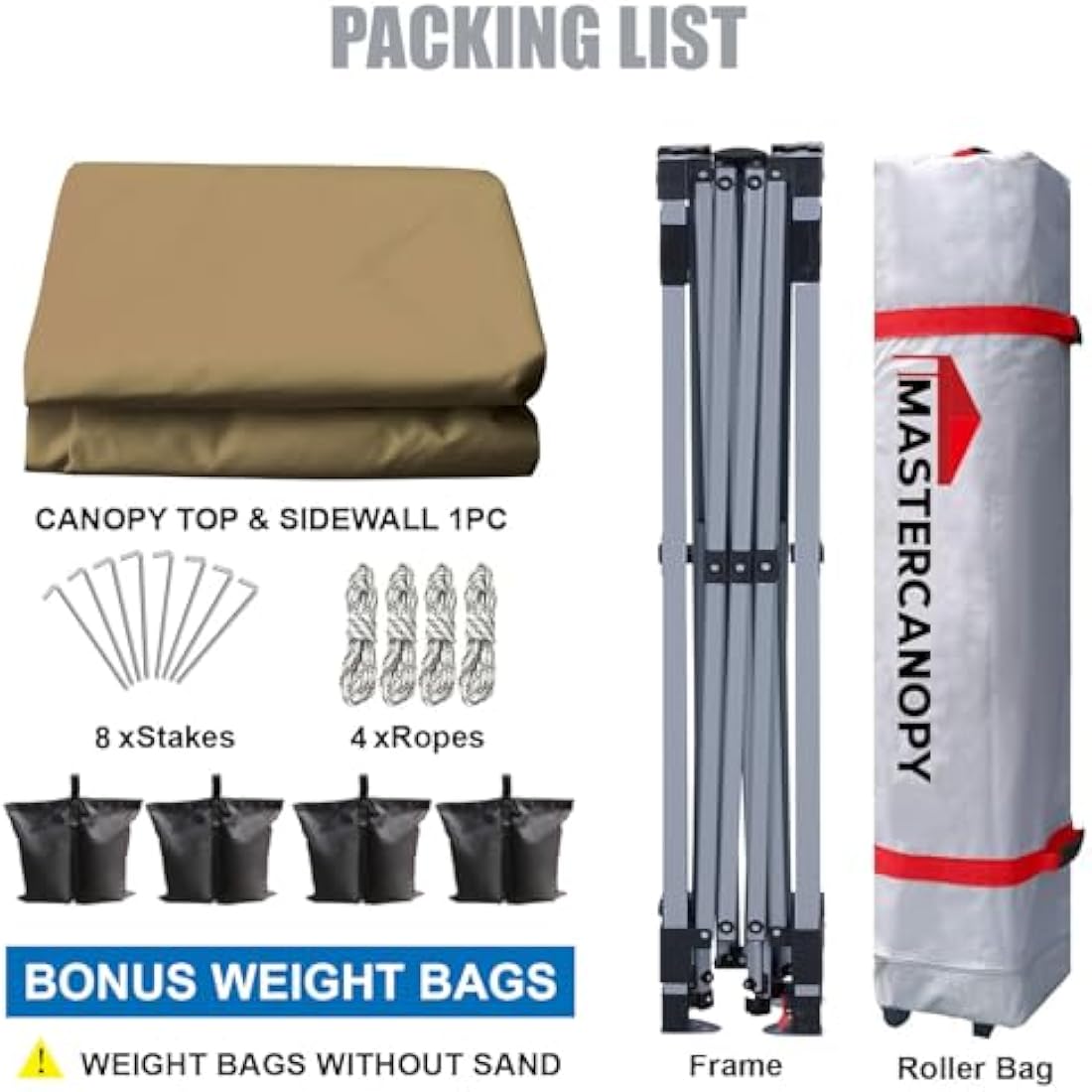 MASTERCANOPY Durable Ez Pop-up Gazebo Tent with 1 Sidewall (2.5x2.5M,Khaki)