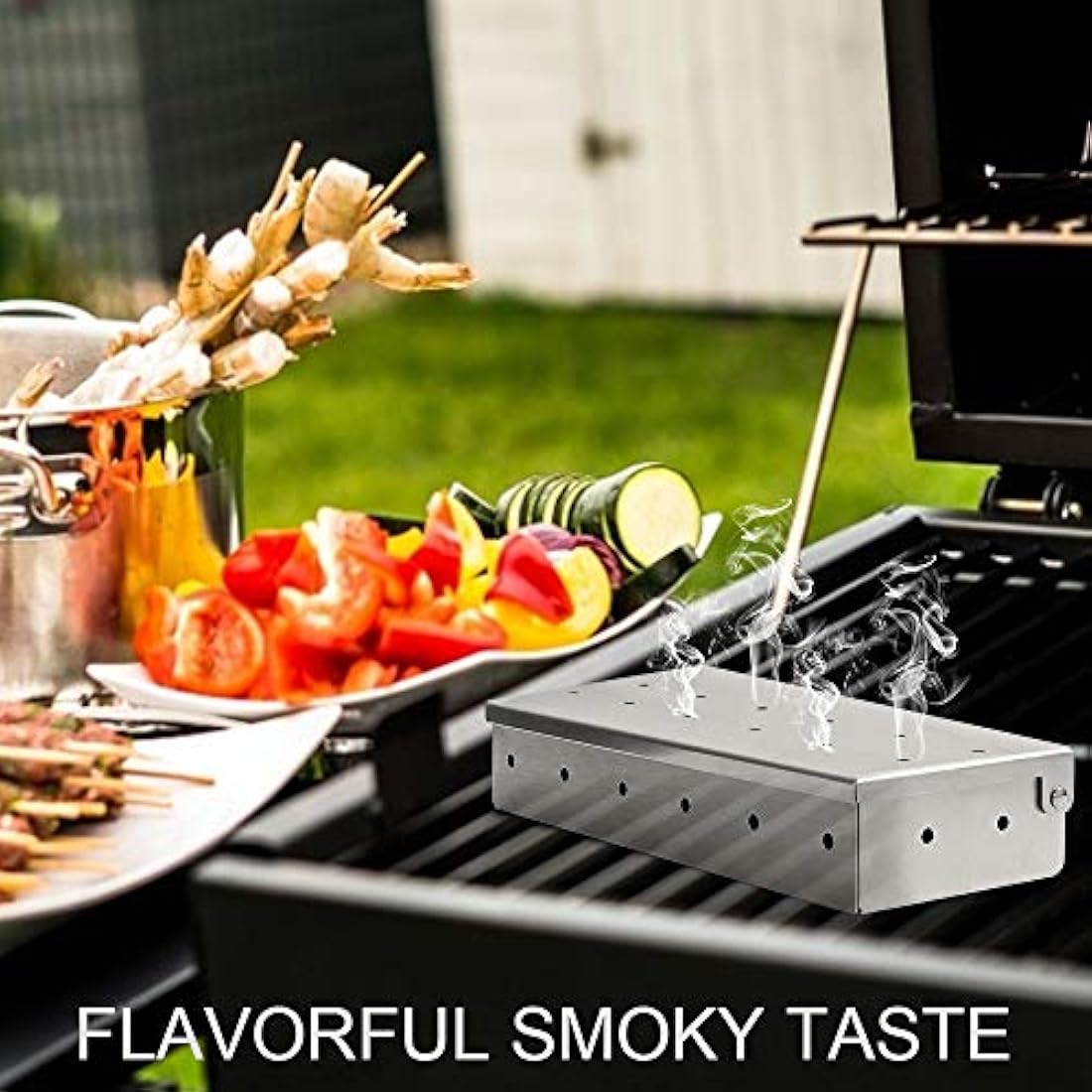 Smoker Box for BBQ Grill Wood Chips -Smoker Grill Accessories - Charcoal & Gas Barbecue Meat Smoking with Hinged Lid - Best Grilling Accessories & Utensils Gift for Dad