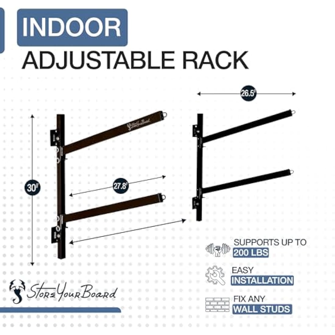 StoreYourBoard 2 Kayak Indoor Storage Rack, Adjustable Garage Wall Mount Hanger, Heavy Duty Holds 200 lbs