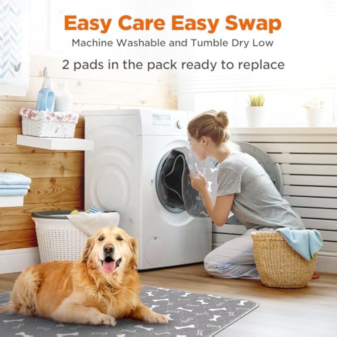 Baodan Puppy Pads Washable, 2 Pack Reusable Puppy Training Pads, Super Absorbent Waterproof Dog Mat Pee Pads for Dogs, Fast Drying Training Pads for Home, Car, Travel - 152x122 cm