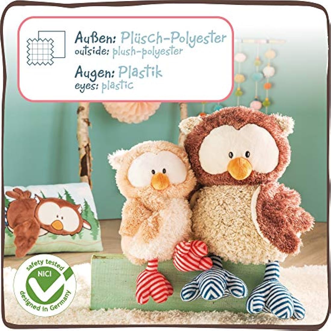 Nici 46096 Girl Cuddly Toy Owl Owluna with turnable Head 35cm, Beige/Pink, 35 cm