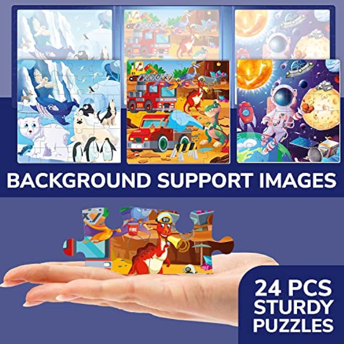 QUOKKA Magnetic Puzzles for 2 3 Year Olds - Travel Games for Kids Age 4 5 - Travel Toys for Toddlers on Plane Car Ride - 24 Pieces Jigsaw Games For 3 yo with Space & Dino - Plane Activities For Kids