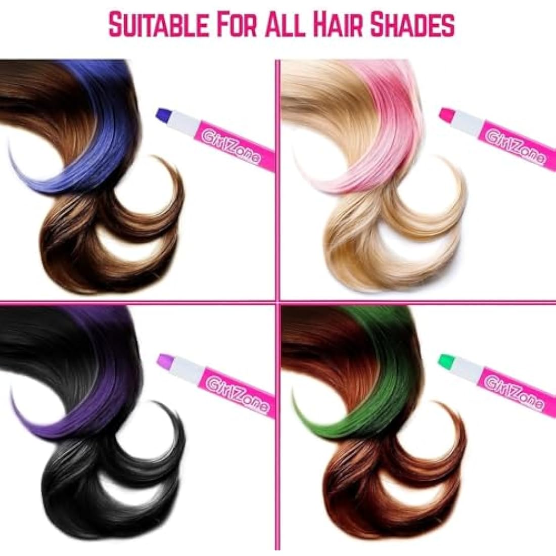 GirlZone Hair Chalks Set, 10-Piece Temporary Chalk Pens Kit, Easy to Apply and Remove Girls Hair Colour for Kids Dress Up Parties and Role Play, Gift-Ready Kids Hair Dye and Toys for Girls