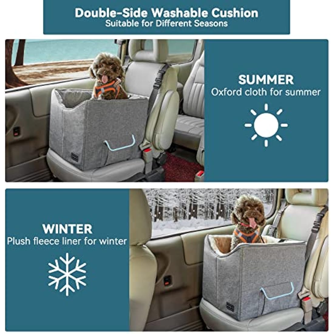 Petsfit Small Dog Booster Car Seat with Safety Belt, Pet Travel Car Seat, Washable Double-Sided Cushion and Storage Pocket for Small Pet Up to 10 KG