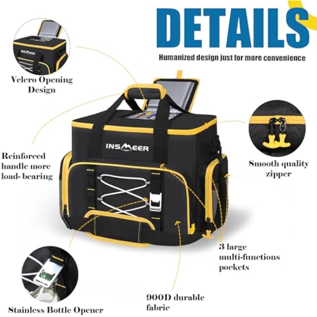 INSMEER Large Cooler Bag 55 Cans, 45L Large Capacity Insulated Cool Bag, Foldable Storage Bag Leak-Proof Thermal Bag XXL with Bottle Opener for Shopping/Camping/Beach/Picnic
