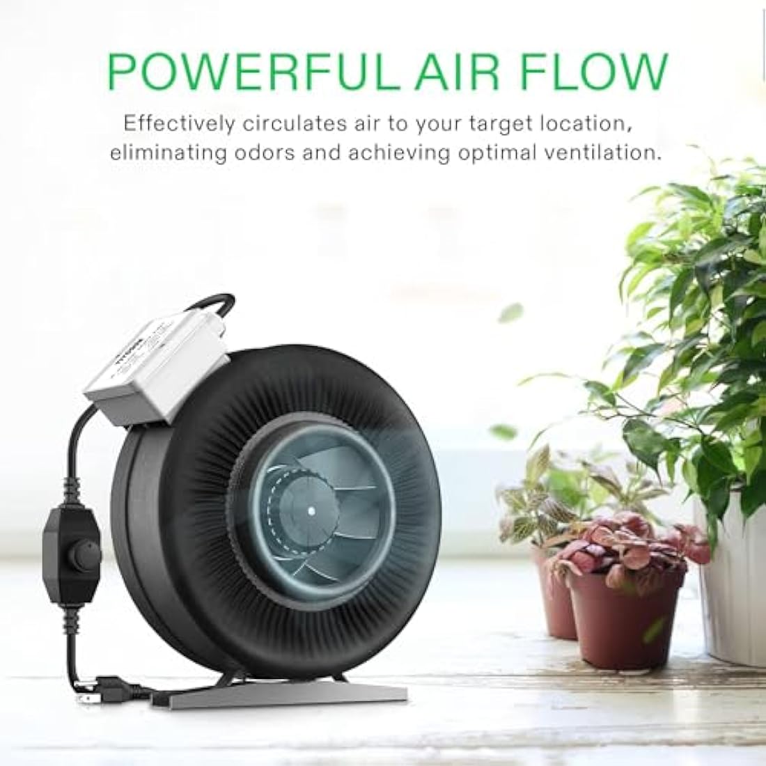 VIVOSUN Inline Pipe Fan 200 mm Extractor Fan 1257 m³/h with Continuous Speed Controller for Grow Tents, Indoor Garden Ventilation