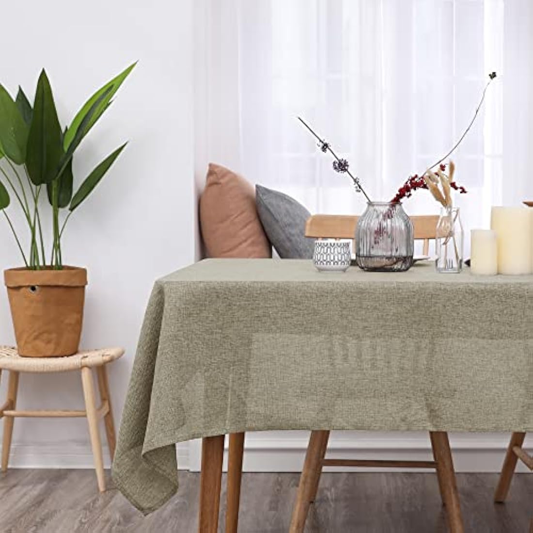 Deconovo Faux Linen Rectangle Tablecloth Fabric Water Resistant Table Cloth for Outside 52x90in(132x229cm) Linen