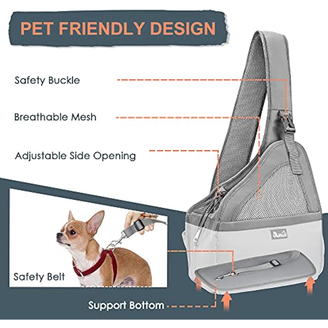 Nasjac Pet Dog Sling Carrier, Hands Free Papoose Front Carrier Small Dog Puppy Walking Breathable Mesh Hard Bottom Support Adjustable Padded Strap Pocket Safety Belt Travel Bag Washable