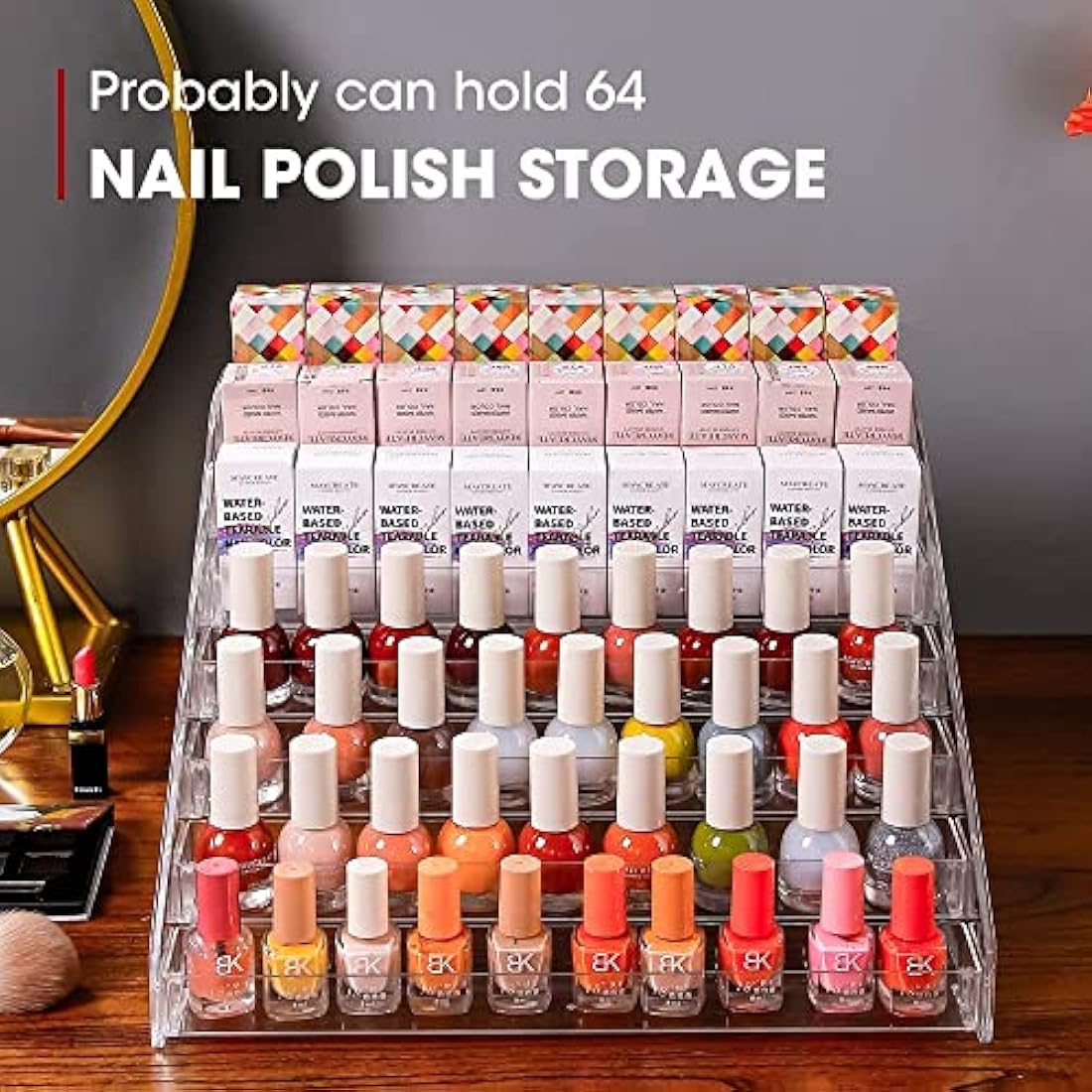 YIEZI Nail Polish Organizer 84 Bottles of 7 Layers Paint Storage Sunglass Acrylic Display Rack Essential Oils Holder Clear Makeup Organizer No Tool Needed Assembly (2 Pack)