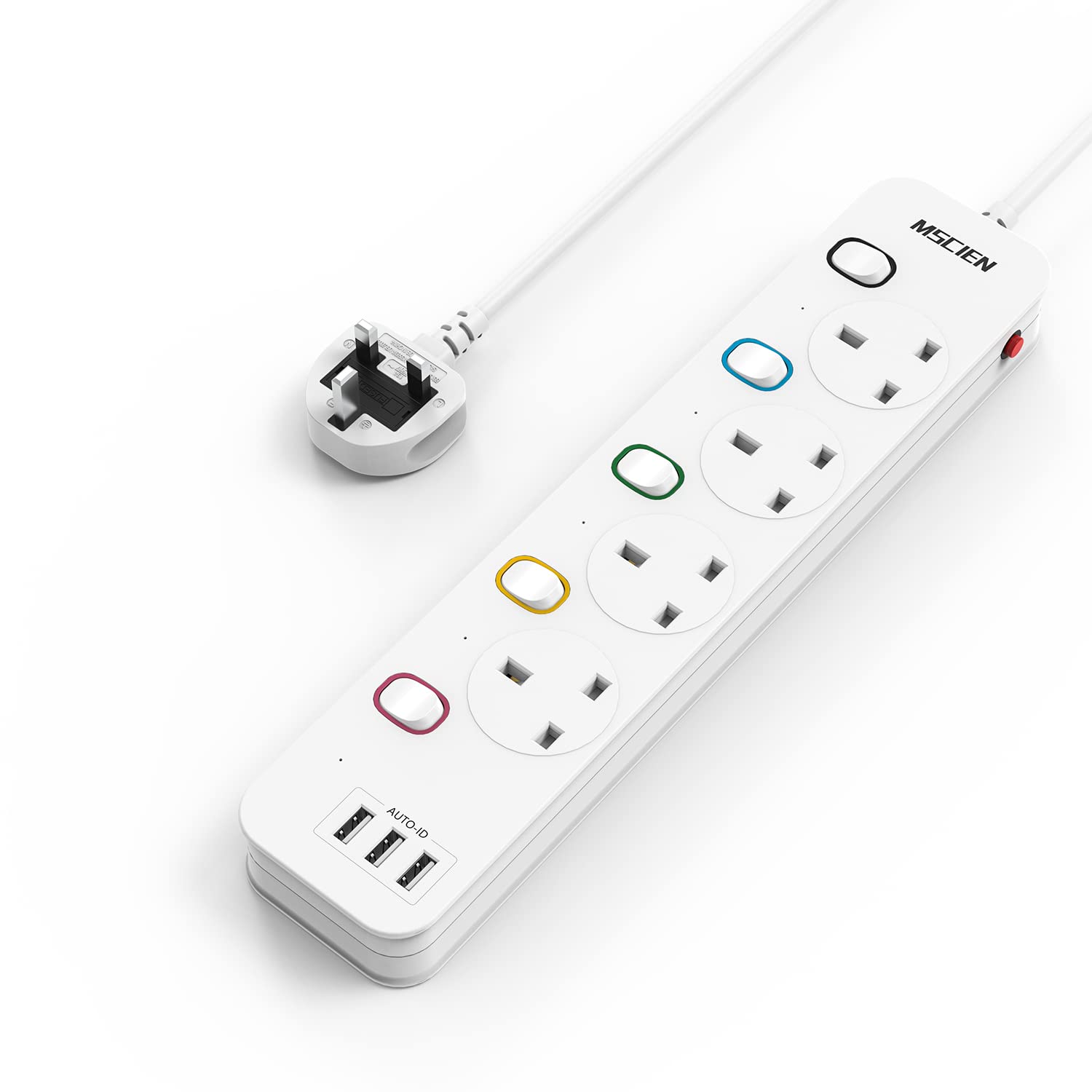 Mscien 3M Extension Lead with USB Slots, 4 Way 3 USB Extension Socket with Individual Switches Mountable Overload Protection Power Strips with 3Metre