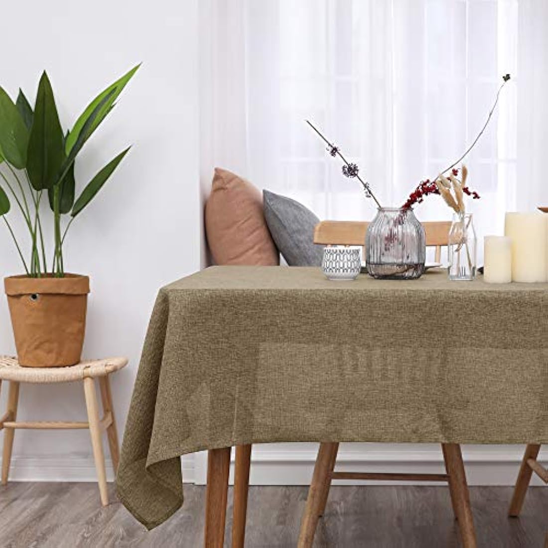 Deconovo Faux Linen Rectangle Water Resistant Table Cloth for Dinning 59x59in(150x150cm) Light Brown