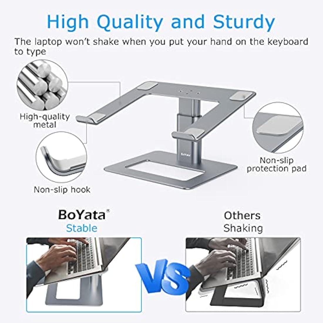 BoYata Laptop Stand, Height adjustable Ventilated Laptop Holder, Notebook Stand Compatible with 10-17'' MacBook Pro/Air, Dell, HP, Samsung, Acer
