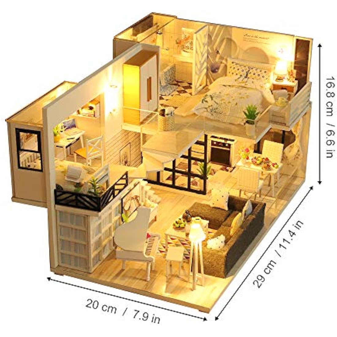 GuDoQi Miniature Dolls House Kit with Music, DIY Miniature House Model Kits to Build, Handmade Crafts for Adults to Make, Room Decoration, Make Your Own Birthday, Father's Day Simple Life