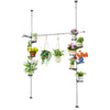 BAOYOUNI Indoor Plant Pole Stand Double Tension Rods Flower Pot Storage Shelf Holders Floor to Ceiling Display Rack Hanger with 12 Trays, 2 Hooks & 1