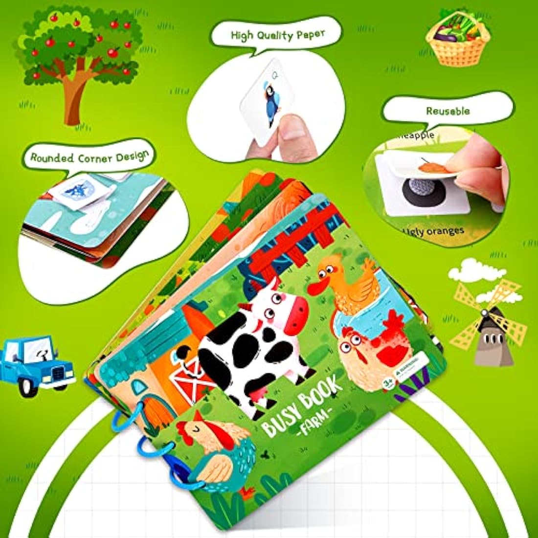 ASTARON Montessori Busy Book for Toddlers 3 4 5 6 Year Olds, Farm Theme Activity Books for 3+ year Olds, Kids Learning Educational Toys Autism Sensory Toys, Birthday Gift for Kids