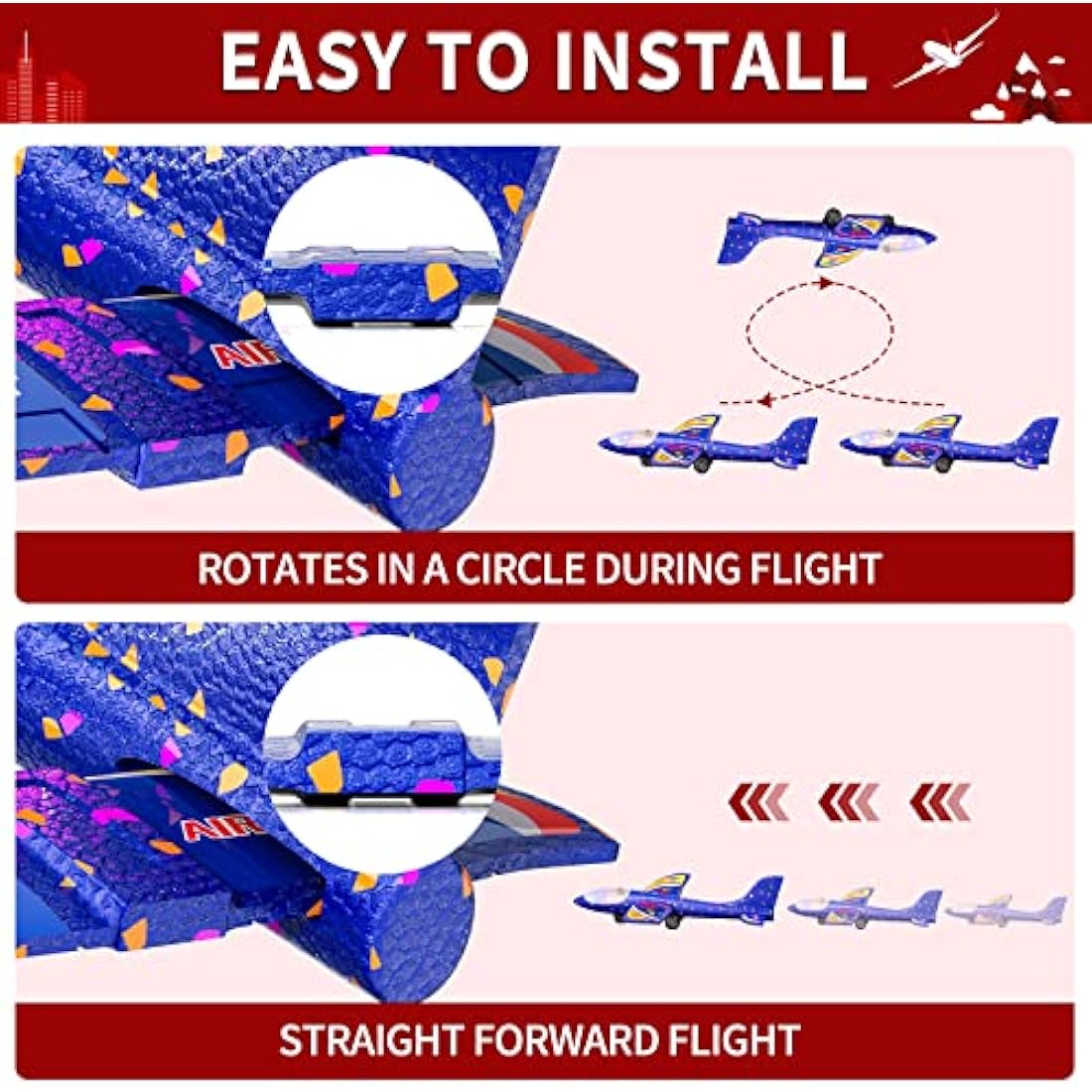 Doloowee 3 Pack Airplane Launcher Toys, 12.6 Inch LED Foam Glider Airplane Catapult, 2 Flight Modes, Outdoor Sports Flying Toys 4 5 6 7 8 9 10 11 12 Years Old Boys Girls Birthday Gifts (Red)