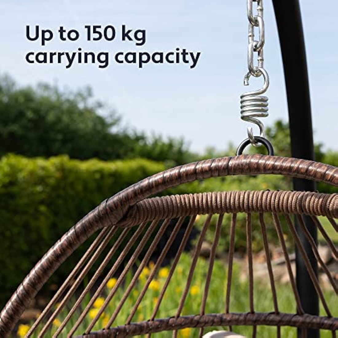 Vita5 Hanging Egg Chair Indoor&Outdoor - Swing Chair with Frame Polyrattan with Cushion - Hanging Chair Outdoor and Indoor - Foldable Hammock Chair - Maximum Load 150kg - Beige