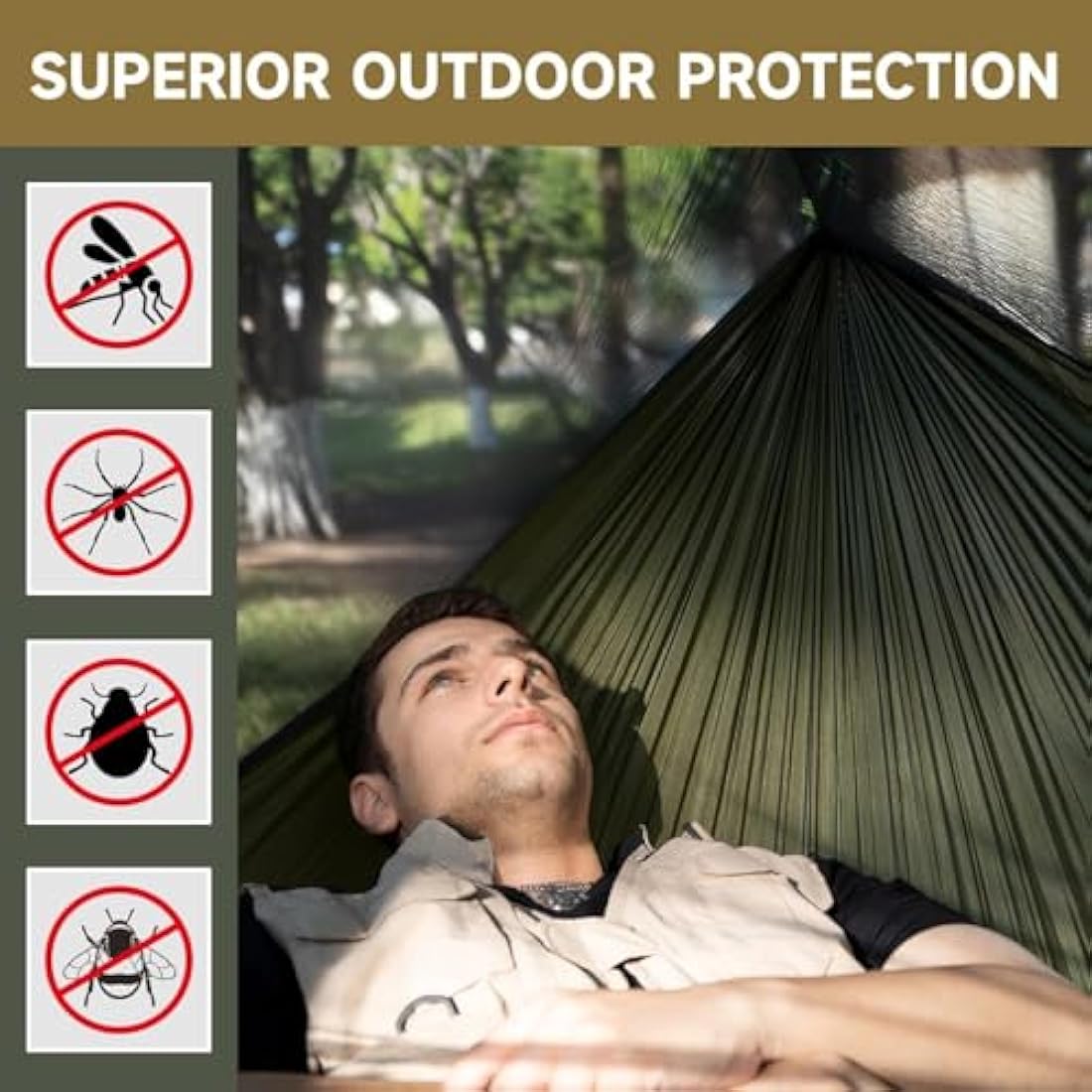 Travel Bird Camping Hammock with Mosquito Net and Ridge Rope, 290 * 140CM Large Space, Portable Lightweight Hanging Hammocks with Tree Straps for Outside, Hiking, Travel and Backpacking