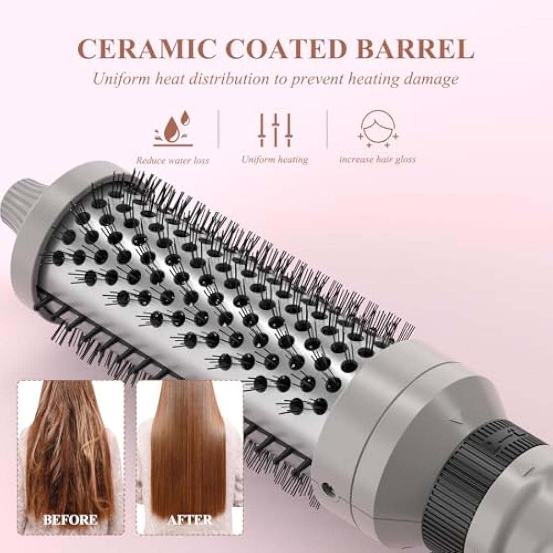 Thermal Brush 3 in 1 Set, Ionic Heated Round Curling Create Volume & Smoother Hair Style for Fully Dried Hair, Ceramic Fast Heating Curling Iron Brush with Temperature Lock & Auto-Power Off (Silvery)