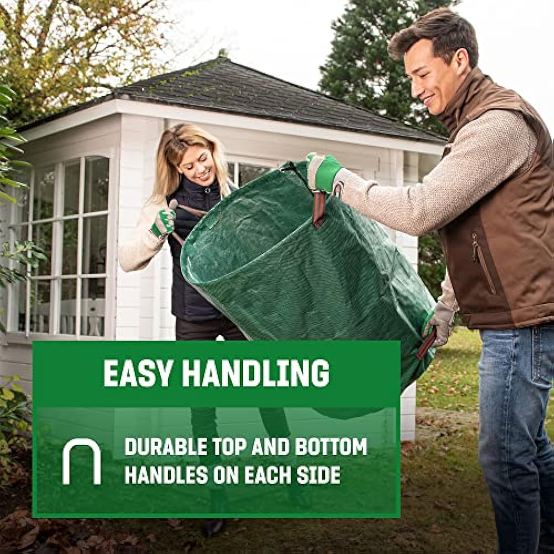 GardenGloss® Garden Waste Bags Heavy Duty with Handles (6pcs) - 272L High Capacity Garden Bag - UV Stable and Water Repellent - Reusable
