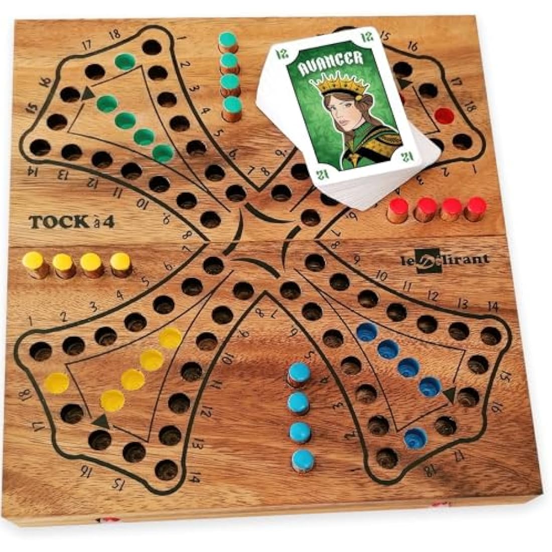 TOC 4 COLOUR BOARD GAME - TOCK. From 2 to 4 players from 7 yo, family strategy board game in eco-friendly solid wood - CE standards. Brand : le Délirant®, easy to store with reclosable board.