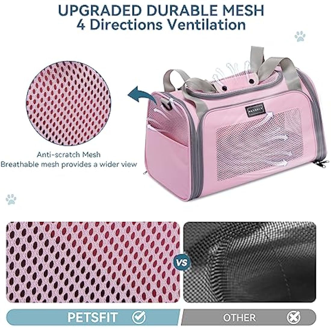 Petsfit Large Cat Carrier Up to 12KG, Pet Carrier with Extendable Fleece Mat,Small Dog Travel Bag Carrier with Safety Leash for Puppy for Car Use, Pink Cat Carrier