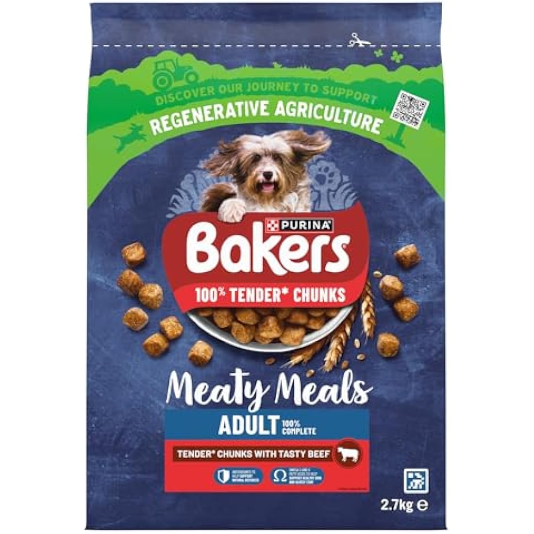 Bakers Meaty Meals Adult Dry Dog Food Beef 2.7kg, Pack of 4